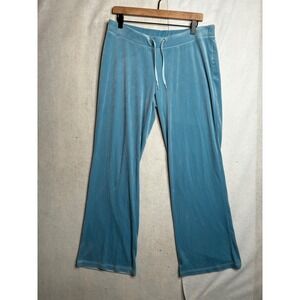 Juicy Couture Velour Track Pants Light Blue Rhinestone Logo Flare Leg Womens XL